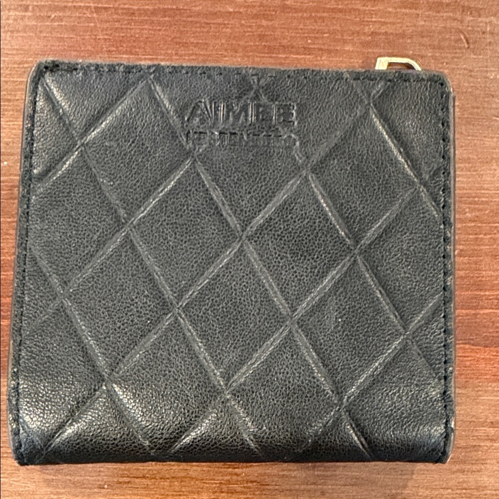 Aimee Kestenberg Black Quilted Leather Wallet Zip Coin Pocket
